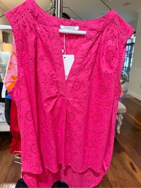 Lani Hot Pink Eyelet Sleeveless Camisole